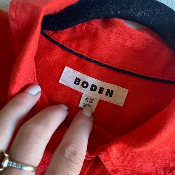 BODEN Women’s Relaxed Linen Shirt Orange Button Down Size 12P Oversized - Picture 5 of 8